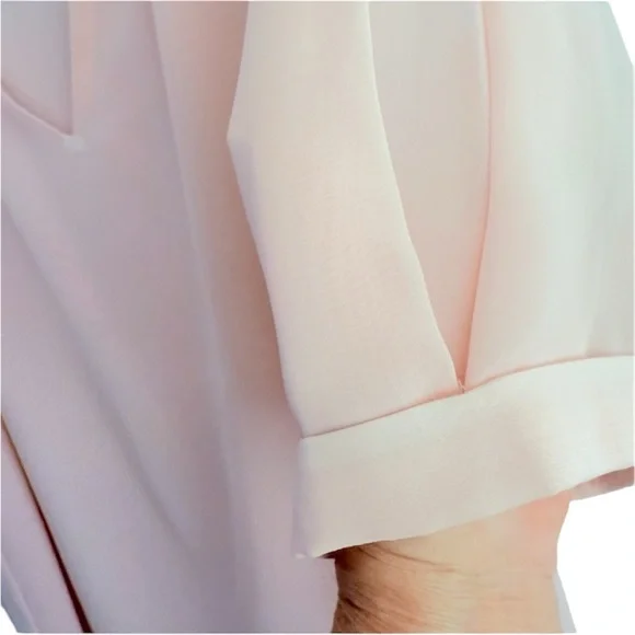 Calvin Klein Short Sleeve Chiffon Blouse V-neck Pale Pink Size L - Picture 5 of 9